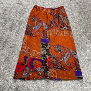 Accomplice A Line Flare Skirt womens Small Orange Midi Stretch Ladies Paisley